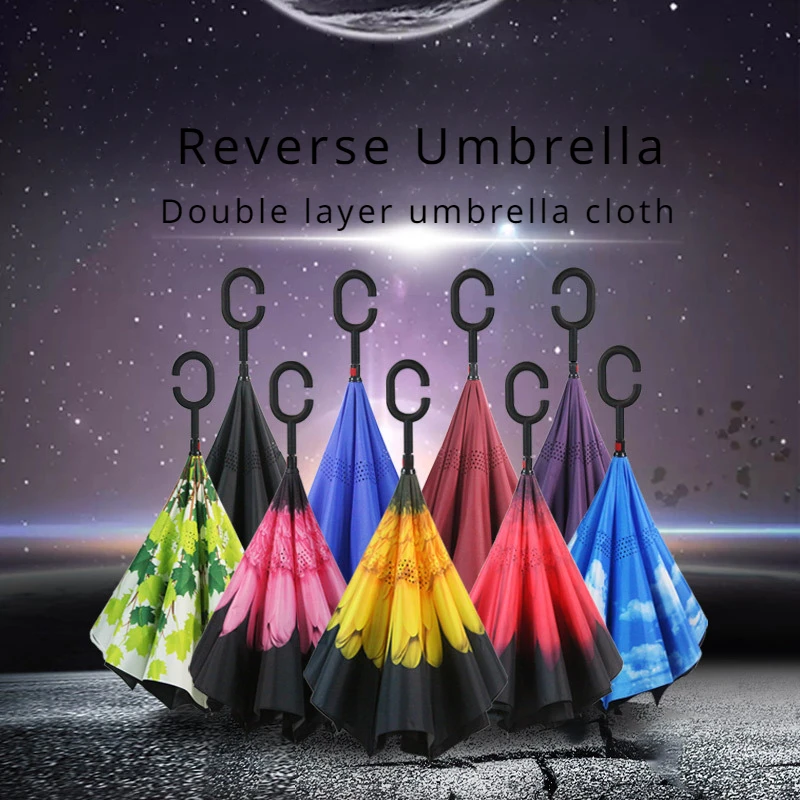 Car Reverse Umbrella Straight Pole Umbrella Business Gift Double Layer Creative Advertising Umbrella