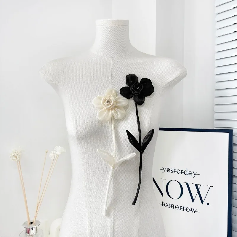 1-3 ชิ้น, ริบบิ้นตาข่ายลายดอกบัวสามมิติแบบใหม่ สำหรับตกแต่งเสื้อผ้า งาน DIY เข็มกลัดดอกไม้ติดหน้าอก