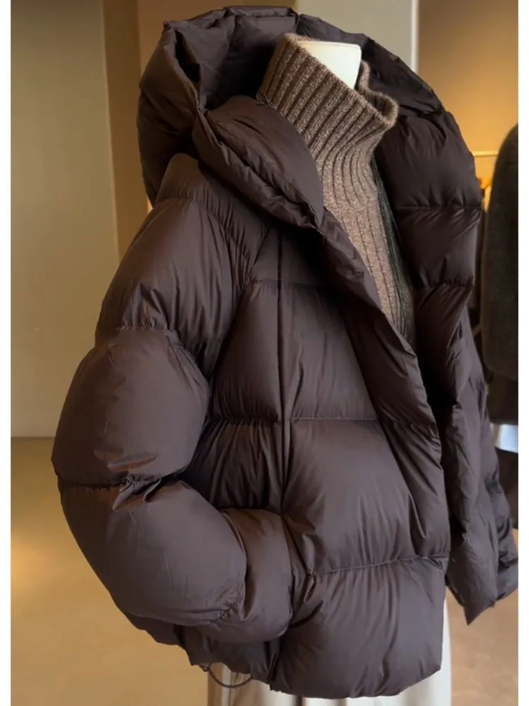 Unique ort Puffer Jaet Women's Coffee Color Korean Sle Bread Coat Winter 2025 New Arrival Loose Fit Polyester Fiber