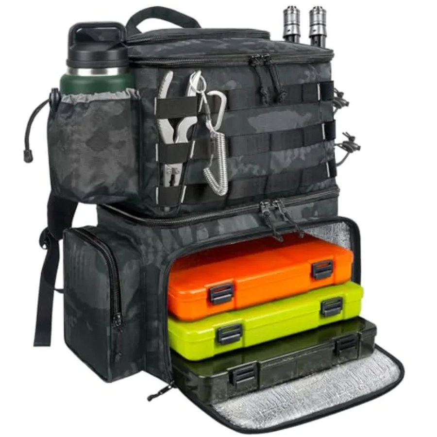 

Fishing Backpack, Water Resistant Tackle Storage Bag with Rod Holders and Cooler, Fishing Gifts for Men