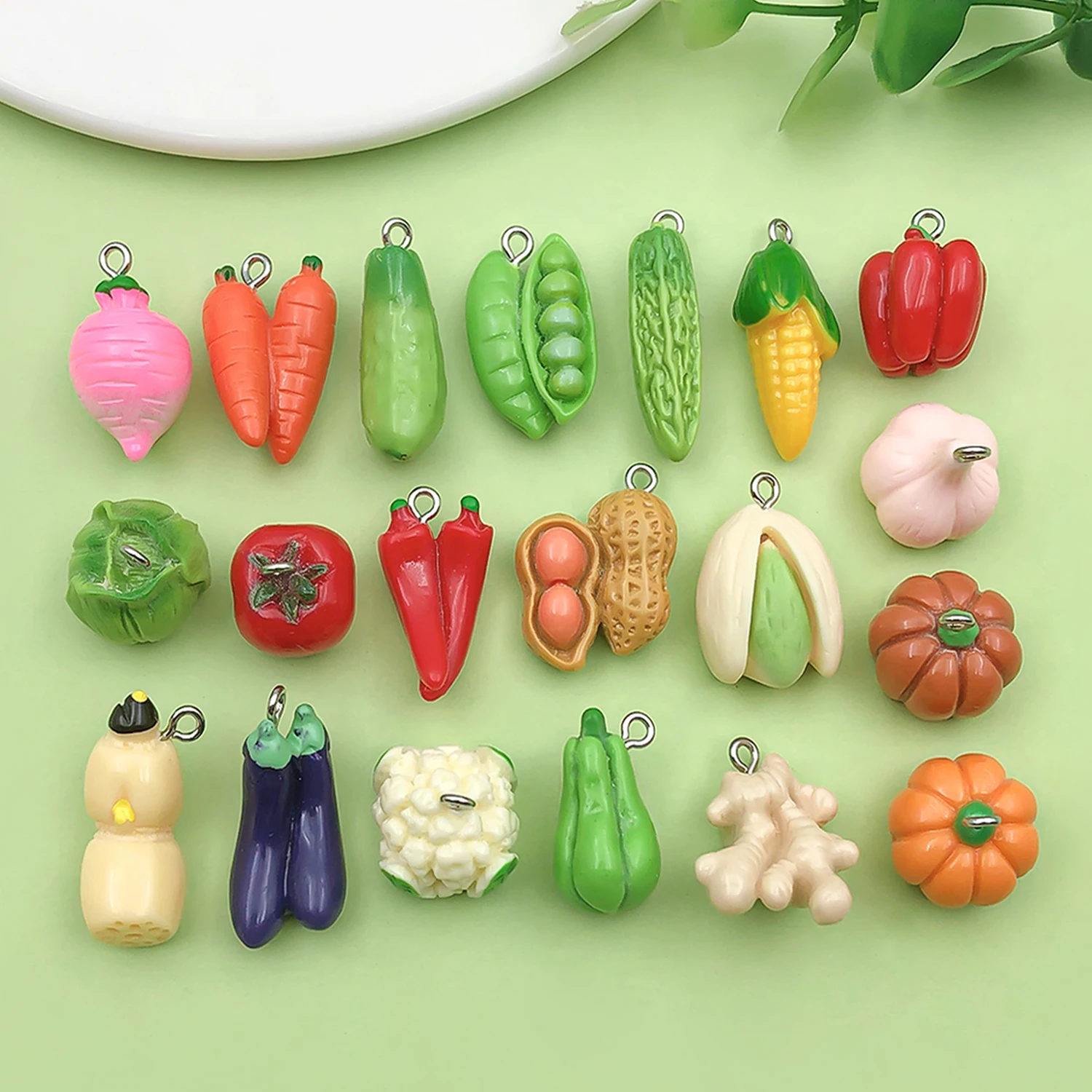 10/20pcs Vegetable Charms Resin 3D Corn, Peanut, Ginger, Chili, Pumpkin, Lotus Root Pendants for DIY Jewelry Making Accessories