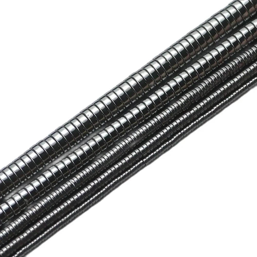 Jhnby 2 ~ 8mm flache runde Münze schwarz Hämatit Naturstein Abstand halter lose Perlen für Schmuck herstellung 15.5 ''DIY Armbänder Zubehör