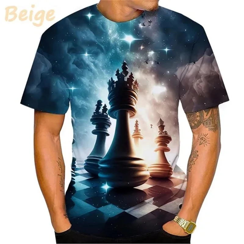 Tshirts Chess Summer 3D Print T Shirt For Men Tees Streetwear Crew Neck Short Sleeve Loose T Shirt Oversized KidsTops Clothes