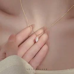 925 Sterling Silver Simple Water Drop Zircon Pendant Necklace for Women High Quality Exquisite Wedding Jewelry Accessories