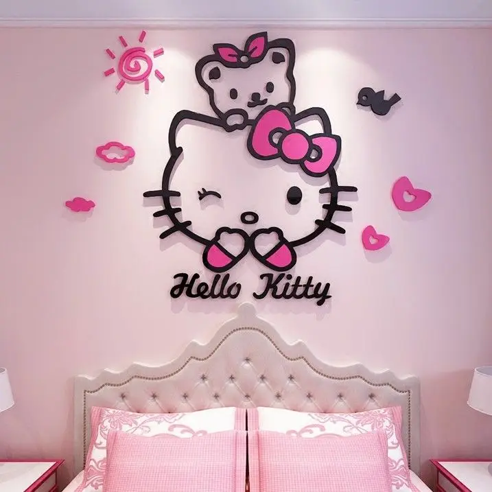 Autocollant 3D en acrylique Sanrios Anime pour filles, crayon mignon, décoration de chambre d'enfant, tête de lit, mur de dessin animé, cadeau Kawaii