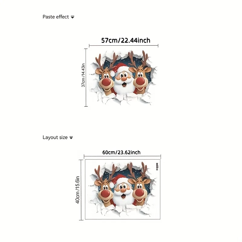 2D flat design, one set of two Santa Claus and reindeer wall stickers, suitable for decorating the living room, dining room, ent