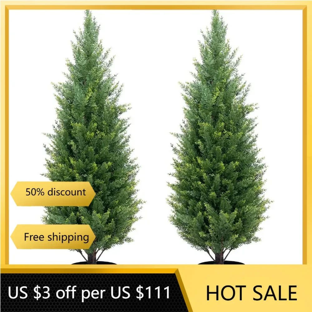 Artificial Topiary Tree Two 3 Foot Artificial Cedar Trees Indoor Outdoor UV Resistant Bushes Potted Plants