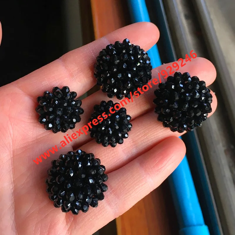 20mm Round Black Crystal Covered Button For Garments Accessory 25mm Decorative Beads Button for Sweaters Coat Shirts Decoration