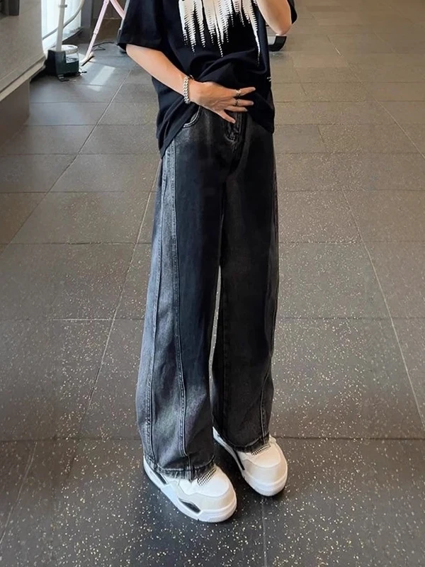 

Waed adient Dyed Men's Jeans Summer Thin High Waist Bell Bot American High Street Straight Leg Jeans Casual Loose Fit