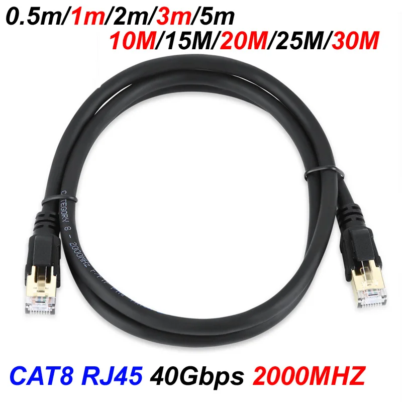 0.5/1/2/3/5/10/15/20/25M/30M Rj45 Cat8 CAT 8 40gbps Ethernet kabel sznurek okrągły sklejka sieciowa przewód z podwójnym kołnierzem 2000MHz SST