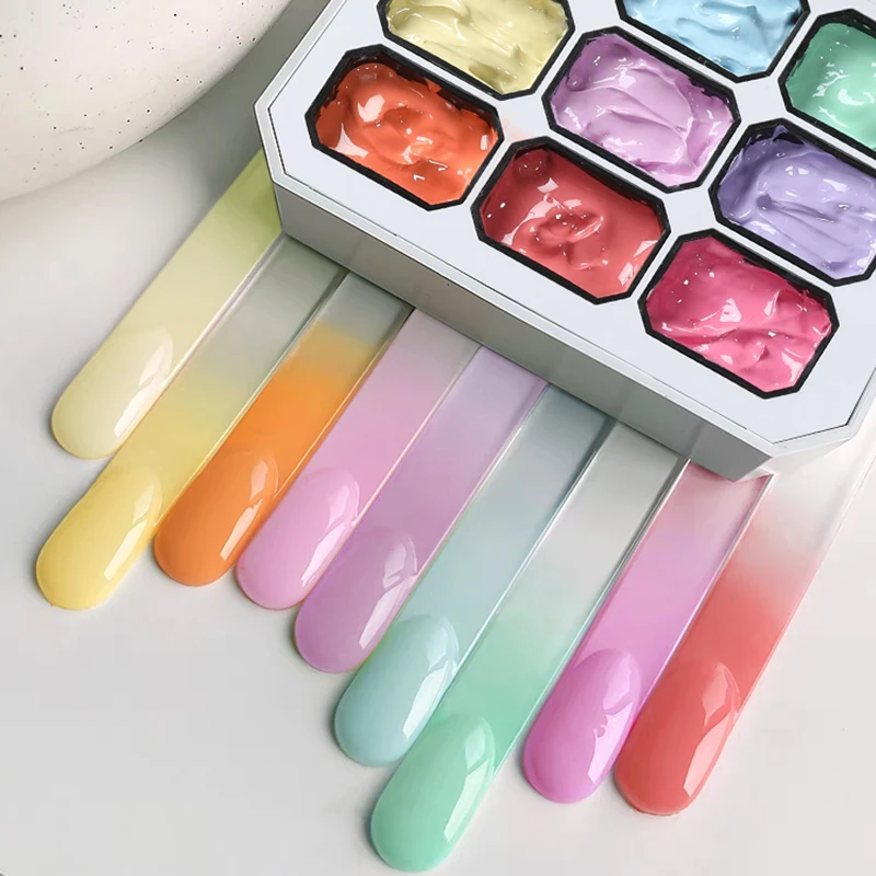 UR SUGAR 9-Grid Macaron Oil Painting Gel Vibrant Colors 4 IN 1 Pat Stamping Nail Gel Soak Off Patting French Nail Polish Gel