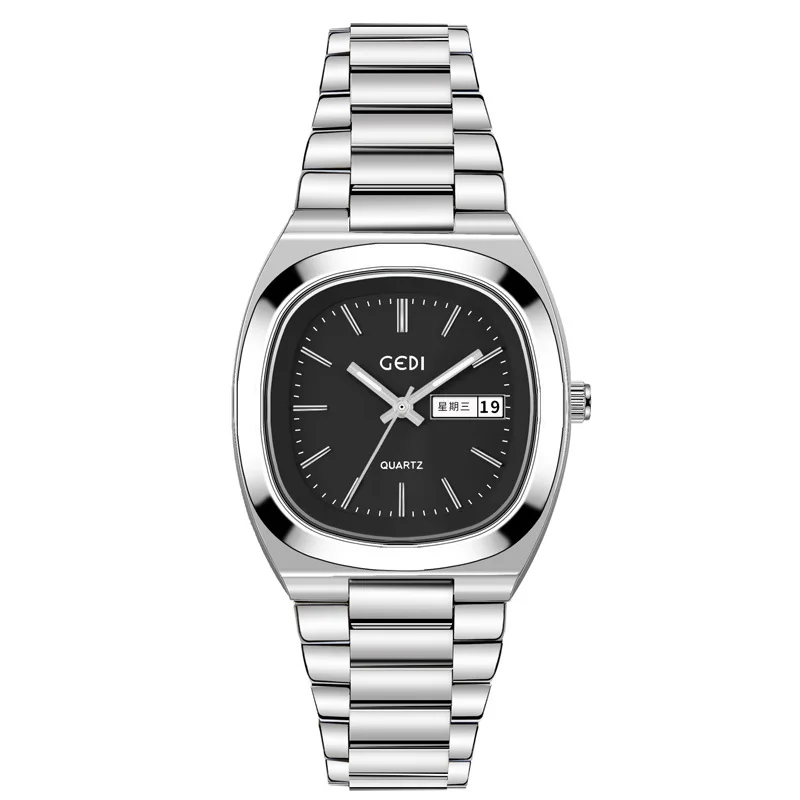 Ladies' Quartz Watch Simple Business Ellipse Large Dial Dual Calendar Waterproof Solid Steel Women's  Wristwatch