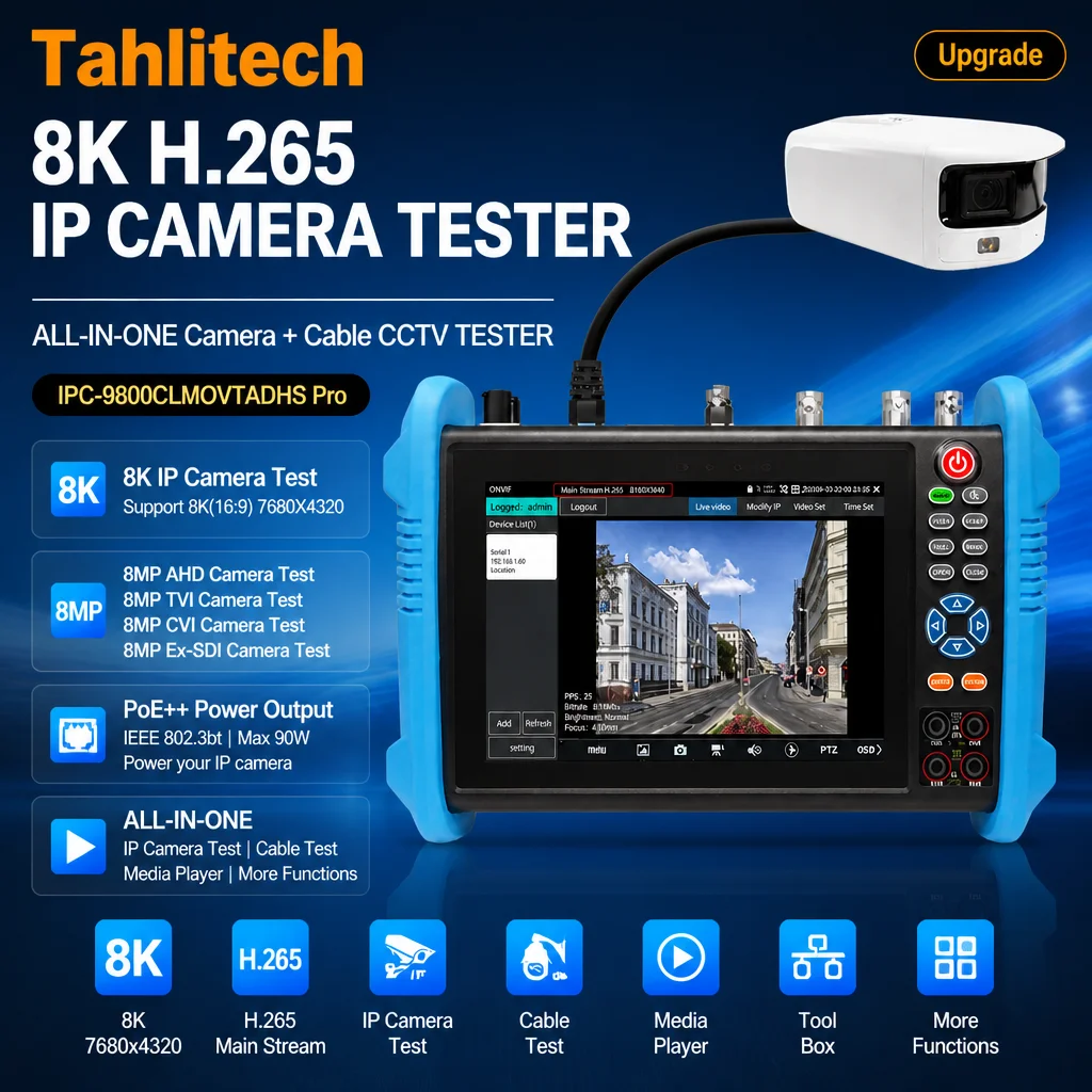 Upgraded IPC‑9800 Pro All‑in‑One Security Camera Tester 2G+32G 55V PoE++ 90W HDMI IN OUT VGA SFP Fiber Port for CCTV Installatio