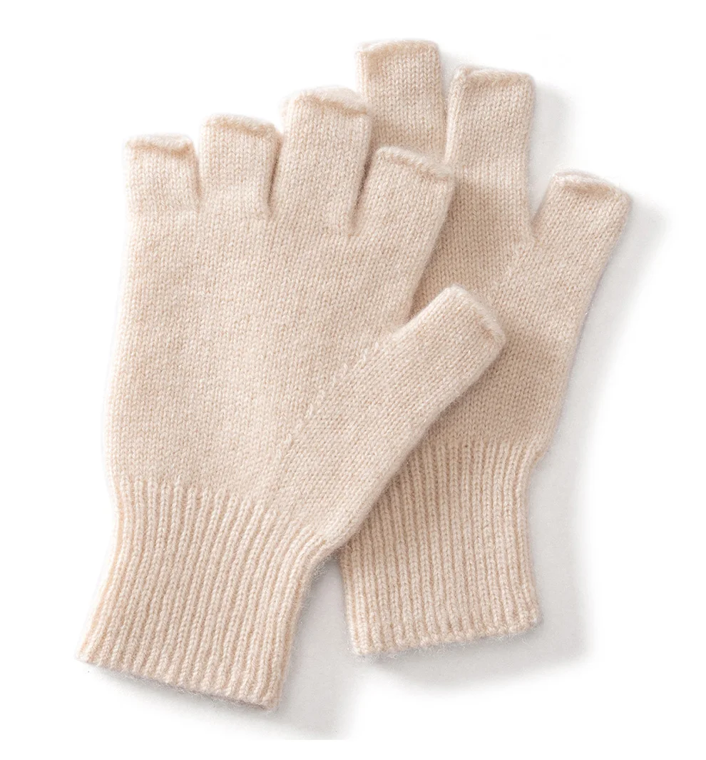 High Quality 100% Pure Cashmere Half Finger Gloves Women Soft Warm With Fourchettes Knitted Gloves For Driving Outdoor Sports