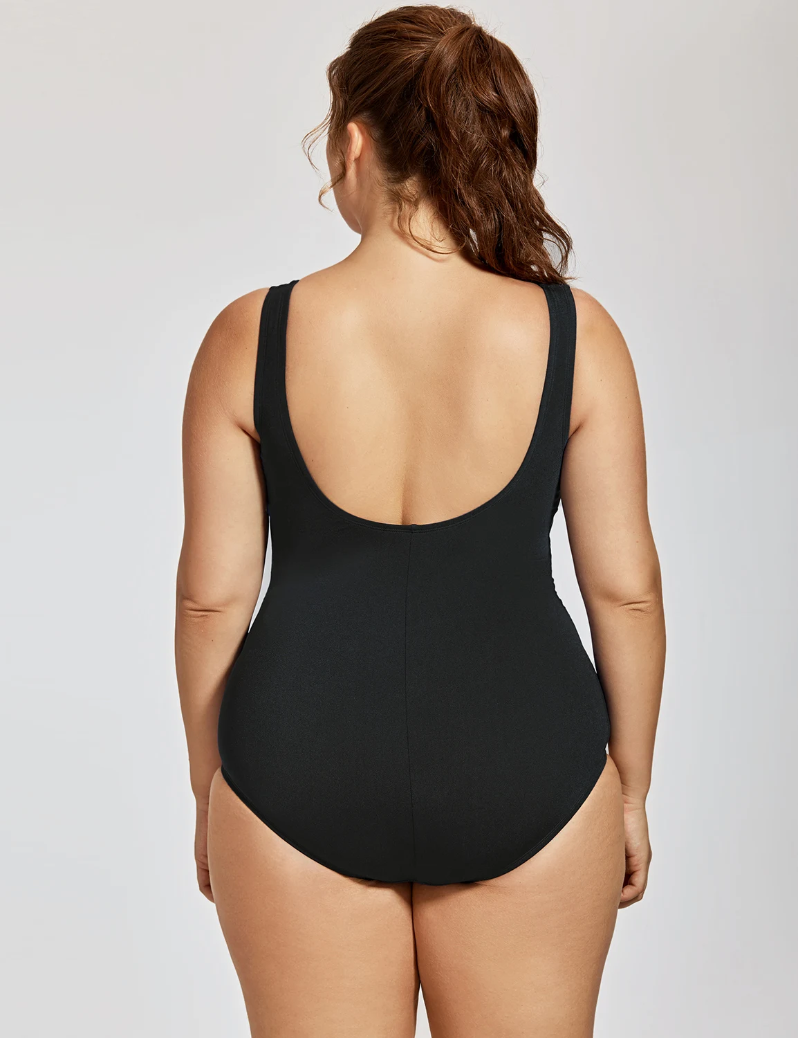 Women\'s Sport Shirred Plus Size Bathing Suits Athletic One Piece Swimsuit  V Neck Swimwear