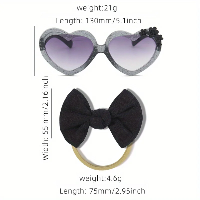 Kleinkind Mädchen Sonnenbrille & Haarband mit Schleife 2-teiliges Set Herz UV-Schutz Niedliche Kinder-Haaraccessoires Sommer Strand-Outfit – Detail 4