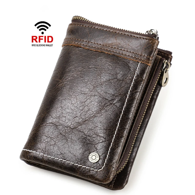 OYIXINGER Retro Genuin Leather Short Foldable Wallets For Male Multi-purpose Portable Handbag Vintage Cowhide Card Holder Wallet