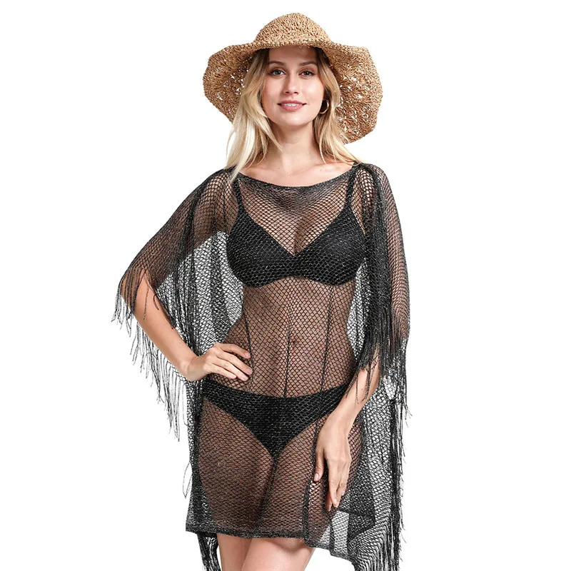 

Beach Cape Cloak Women Poncho European and American Tassel Scarf Seaside Holiday Spring and Summer Lady Sunscreen Coat Capes B2