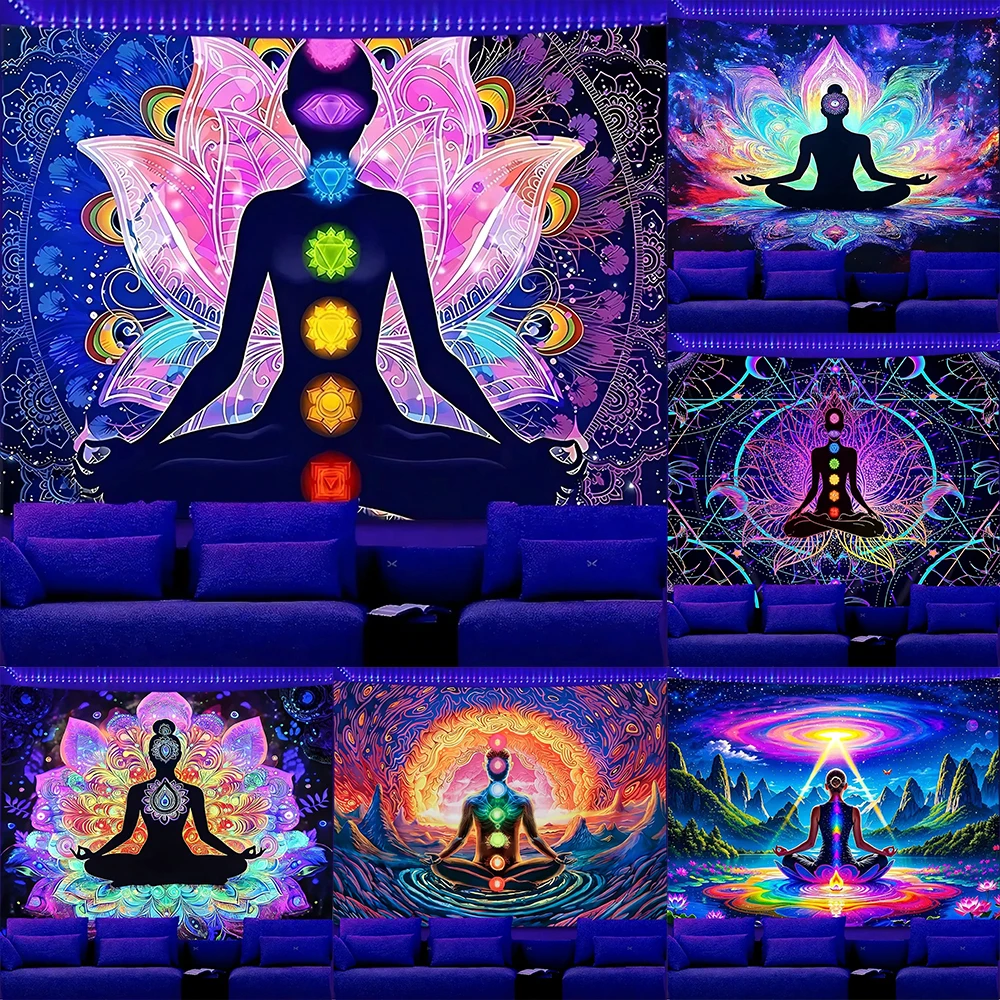 

Glowing Meditation Tapestries for Wall Decor UV reaction tapestry background decoration wall hanging bedroom party decoration