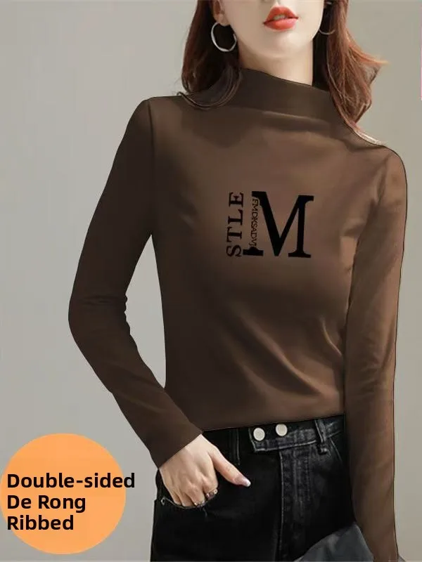 Ciepła, ocieplana, długa bluza z wysokim kołnierzem, z nadrukiem, dwustronna, z aksamitną podszewką, idealna na jesień i zimę, w dużych rozmiarach, codzienna.