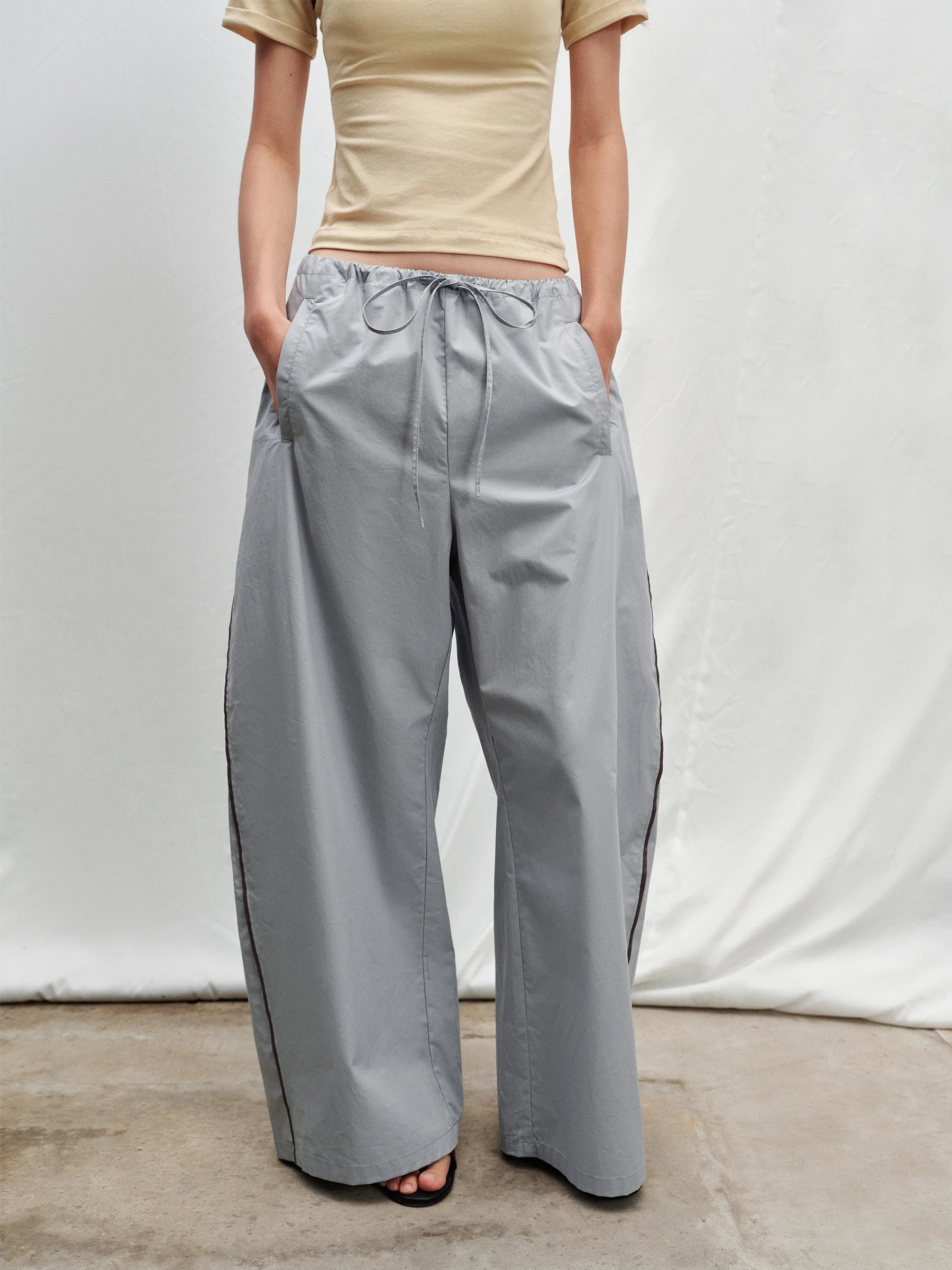 SHKUCO Casual Wide Leg Pants Full Cotton Yulan  Loose Lightweight Breathable Slimming Drawstring Comfortable Casual Trousers