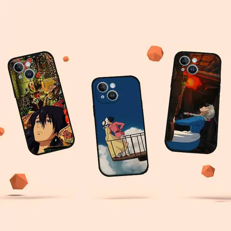 أنيمي G-Howls M-Moving CastleS جراب هاتف جراب هاتف آيفون 17 16 15 14 13 12 11 X XR XS Plus Pro Max غطاء أسود ناعم صغير