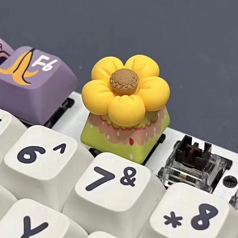 DIY fruta laranja Keycaps, teclado mecânico do jogo do eixo transversal, R4 ESC, Handmade personalizado, flor amarela Keycaps