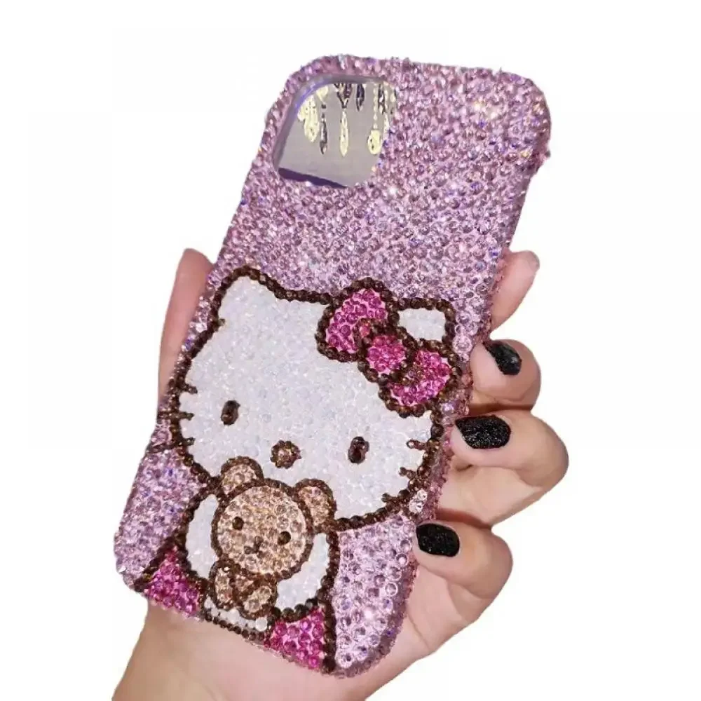 Novo sanrios olá kitty iphone 16promax 15 14 13 caso de telefone kawaii dos desenhos animados apple caso de telefone strass namorada festival presente