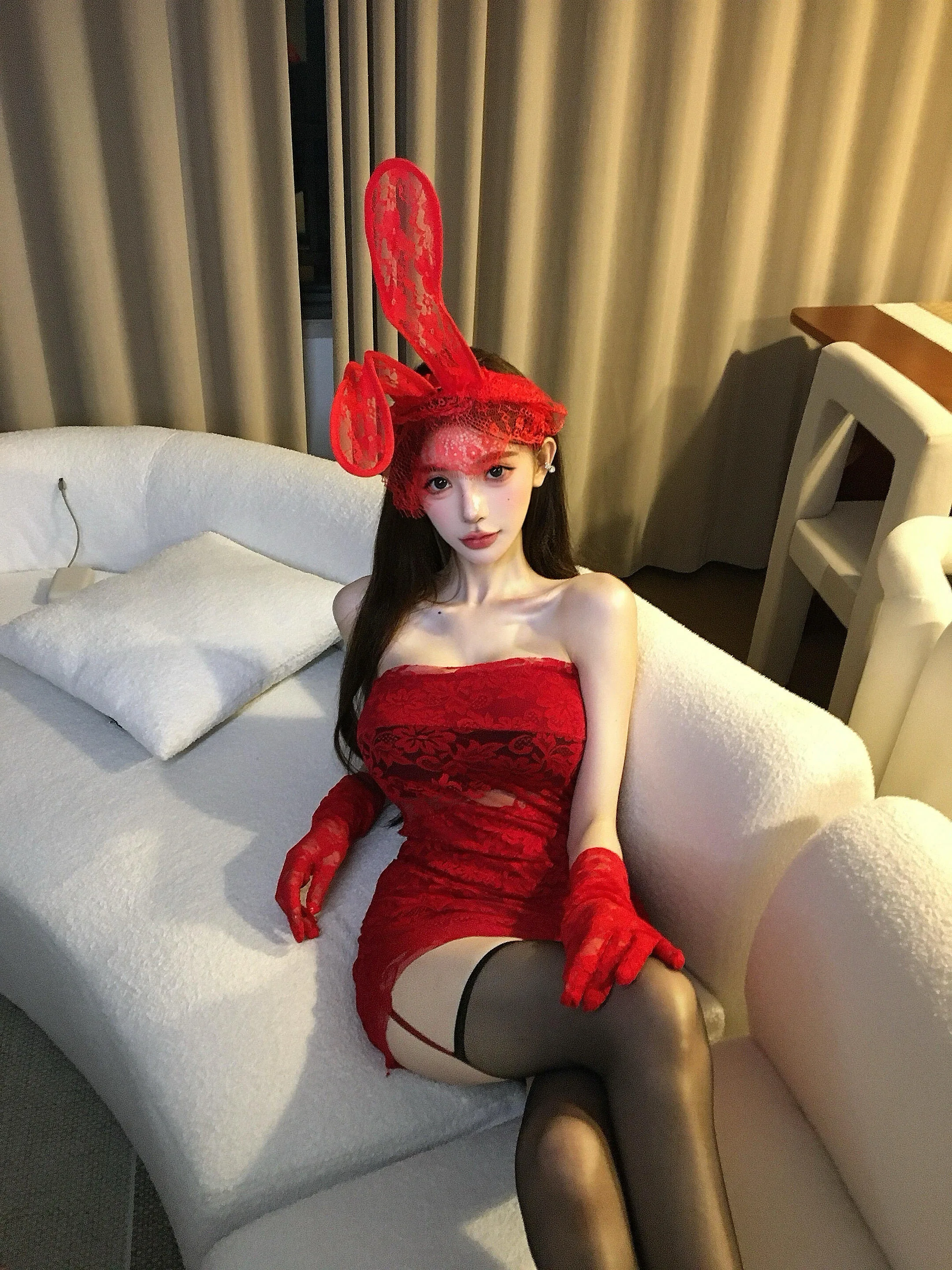 

Красное кружево Dr Rabbit Girl Косплей orm loween Earl Bunny Костюм ort Юбка Сексуальная девушка Pure Desire Sle