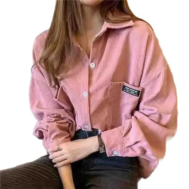 

Corduroy Coat Loose Retro Trend in Spring And Autumn of 2023 Joker Cardigan Shirt Blouse Single-Breasted Pocket Outerwear