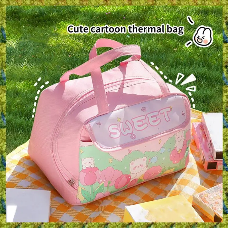 UISN Kawaii Portable Lunch Bag Pink Insulated Lunch Container For Women Adult Work Outdoor Camping Durable