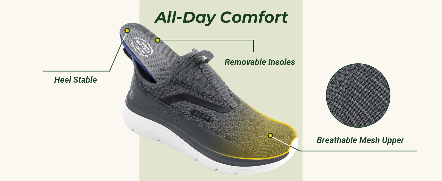 FitVille Herren-Slip-On-Sneaker mit breiter Passform, leichte, atmungsaktive Lauf- und Walkingschuhe, hochelastische Sportschuhe für breite Füße – Detail 4