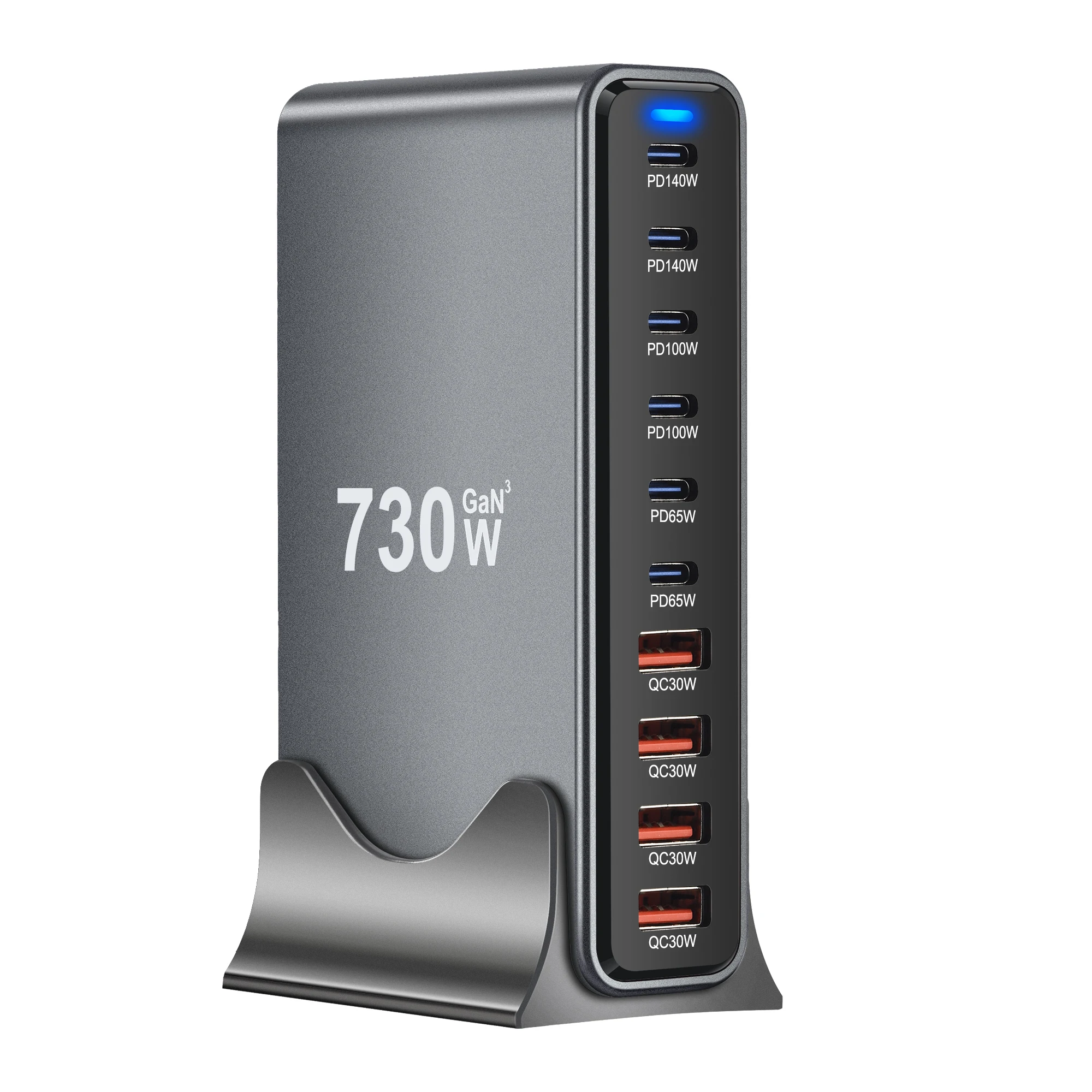 

New 730W Multi-Port Charger 10-Port Type-C USB Port Charger LED Display Fast Charger Home Office Travelling