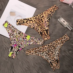 Ice Silk Leopard Women Panties Sexy G String Thong Seamless Underwear T Back Candy Color Girls Briefs Underpants Plus Size M-XXL