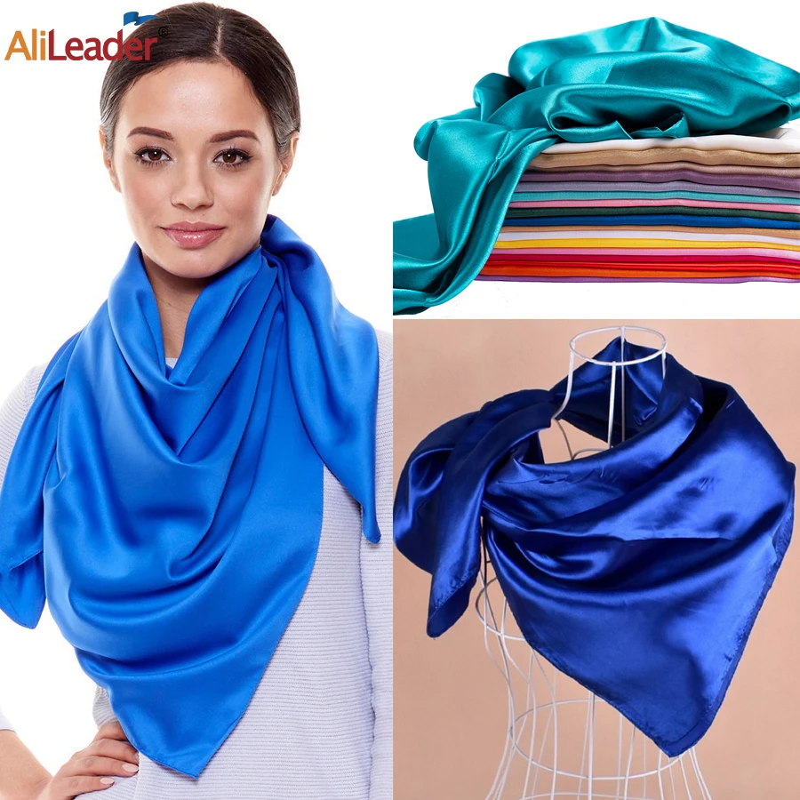 Sciarpa Hijab grande sciarpa di raso a buon mercato 90Cm per le donne sciarpe di seta fascia per capelli sciarpe di raso di seta Bandana sciarpa quadrata di seta da donna