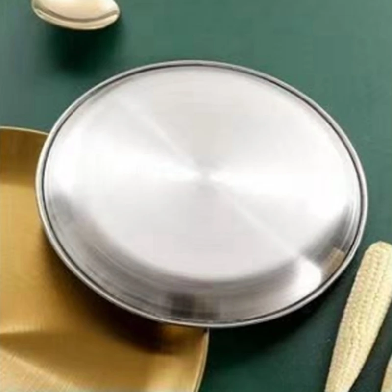 Stainless Steel Bone Spitting Dish Silver Shallow Tray Metal Dining Disc Round Plate Dessert Tableware