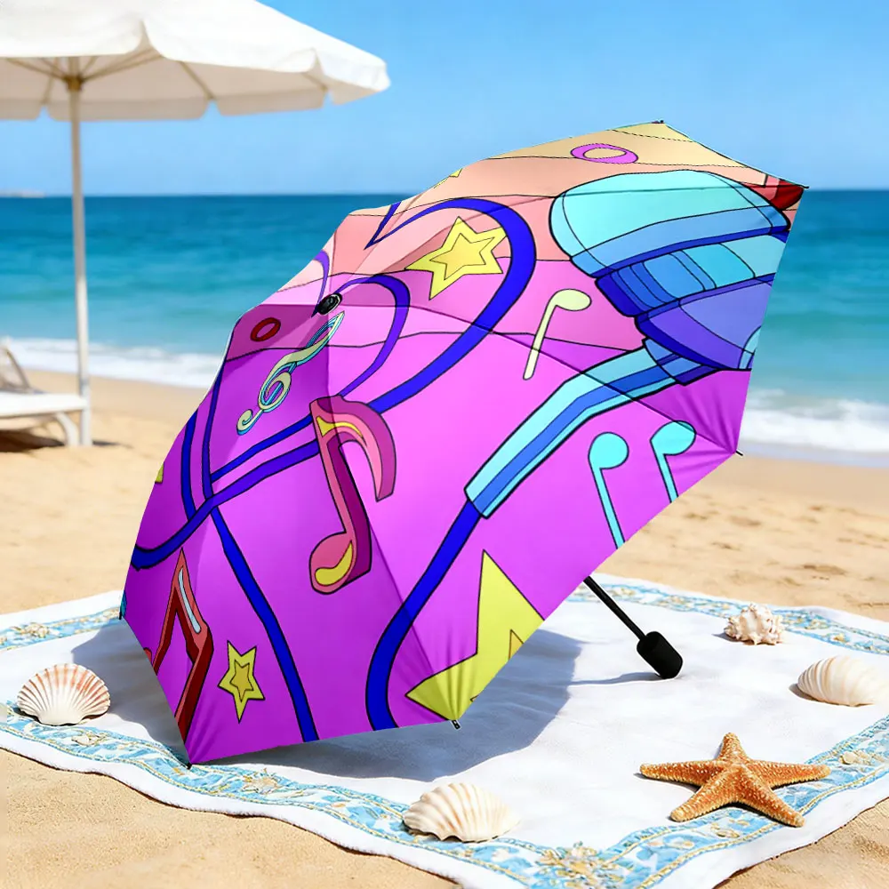 1PC Colorful Musical Note Umbrella by a Tranquil Lake Print 8 Iron Ribs Folding Umbrella Auto-Open Fashion Sunshade