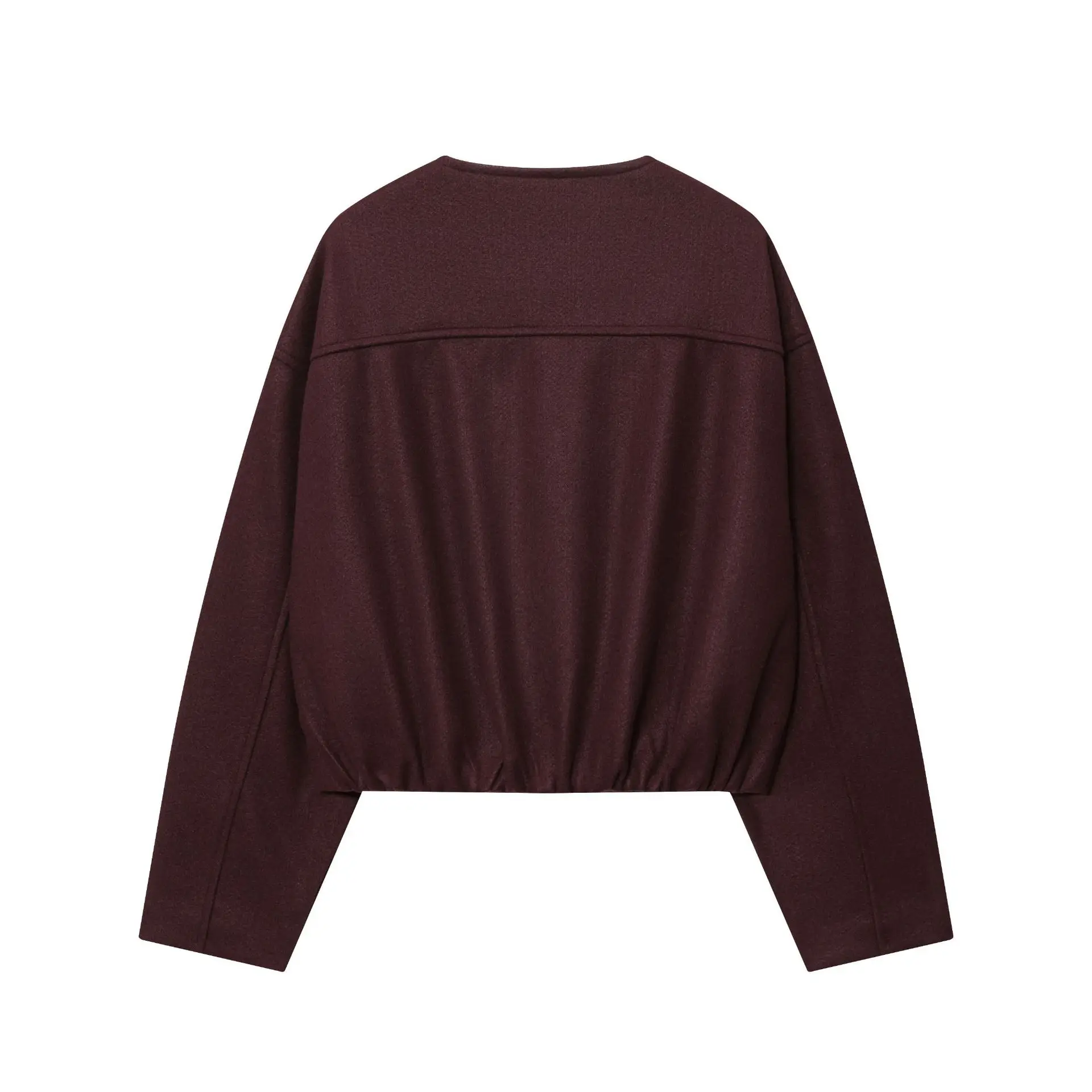 Damska kurtka bomberka , jednolita, krótka, z okrągłym dekoltem, zapinana na jeden guzik, z długim rękawem, z kieszeniami, idealna na wczesną jesień.