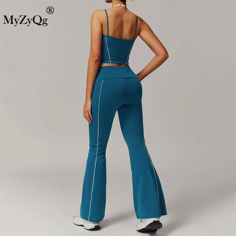 MyZyQg Women Yoga Vest  Flared Pant Sets Sports Fitness Running Hanging Neck Beautiful Back Yoga Suit Pant Suit Fitness Clothes