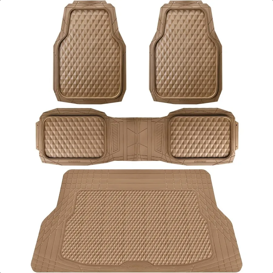 Heavy Duty Rubber Beige Car Floor Mats and Cargo Liners Deep Dish AllWeather Trunk Mats Durable AntiSlip 3D Rhombus Waterproof