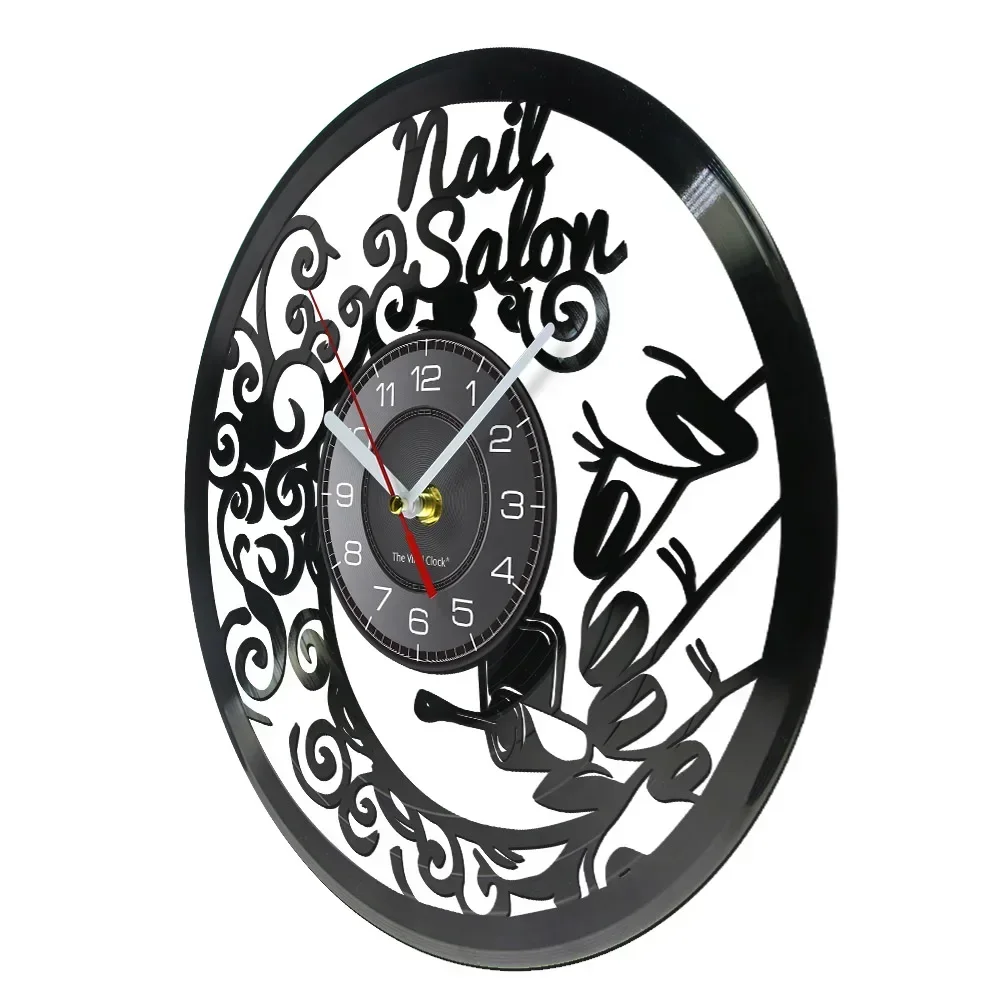 Nail Salon Art Polish Bar Wall Decor Wall Clock Beauty Salon Interior Design Vinyl Record Clock Salon Business Wall Sign