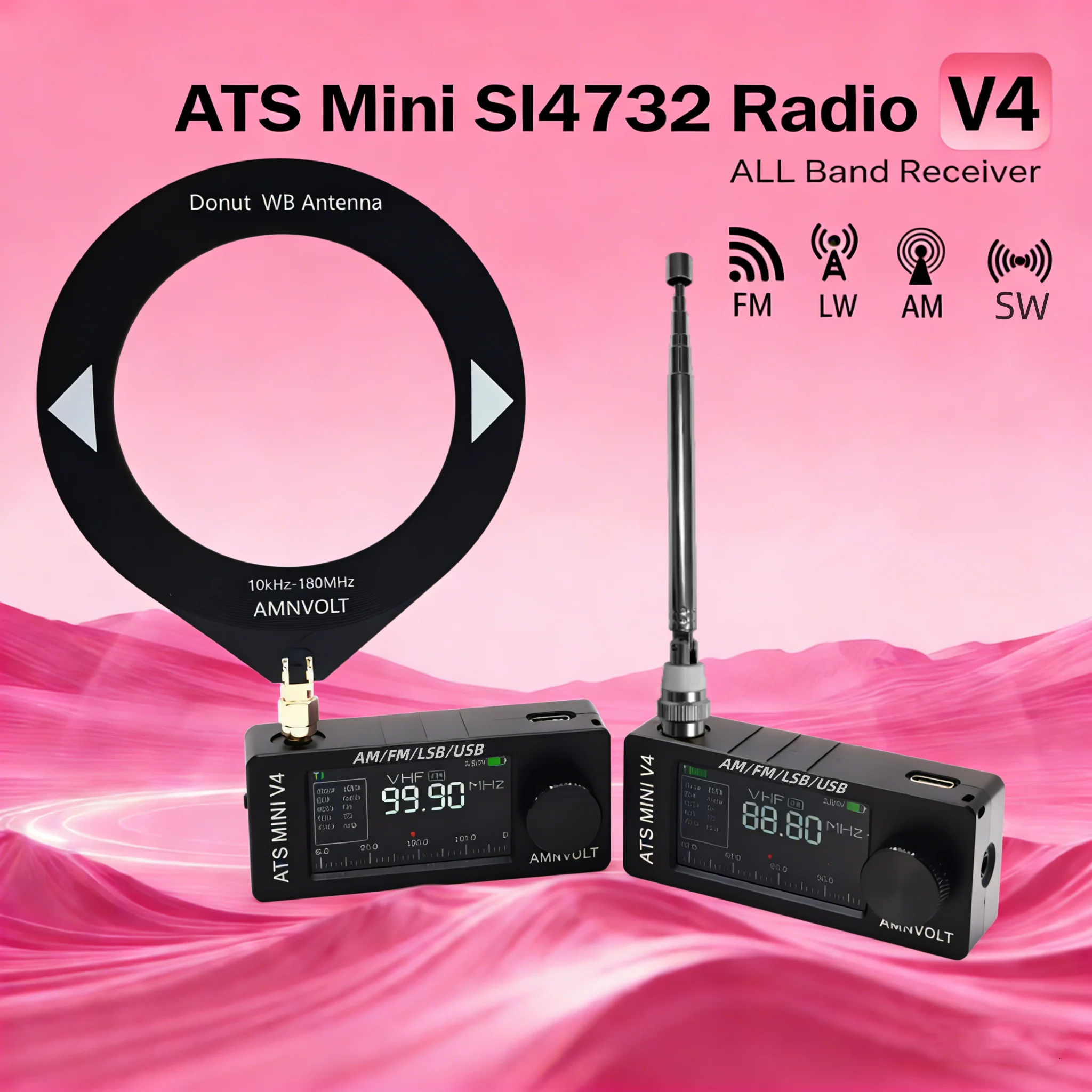 AMNVOLT V4 ATS MINI SI4732 All-band DSP Radio (FM/AM/SSB/LSB/USB), with built-in high-impedance headphone amplifier circuit