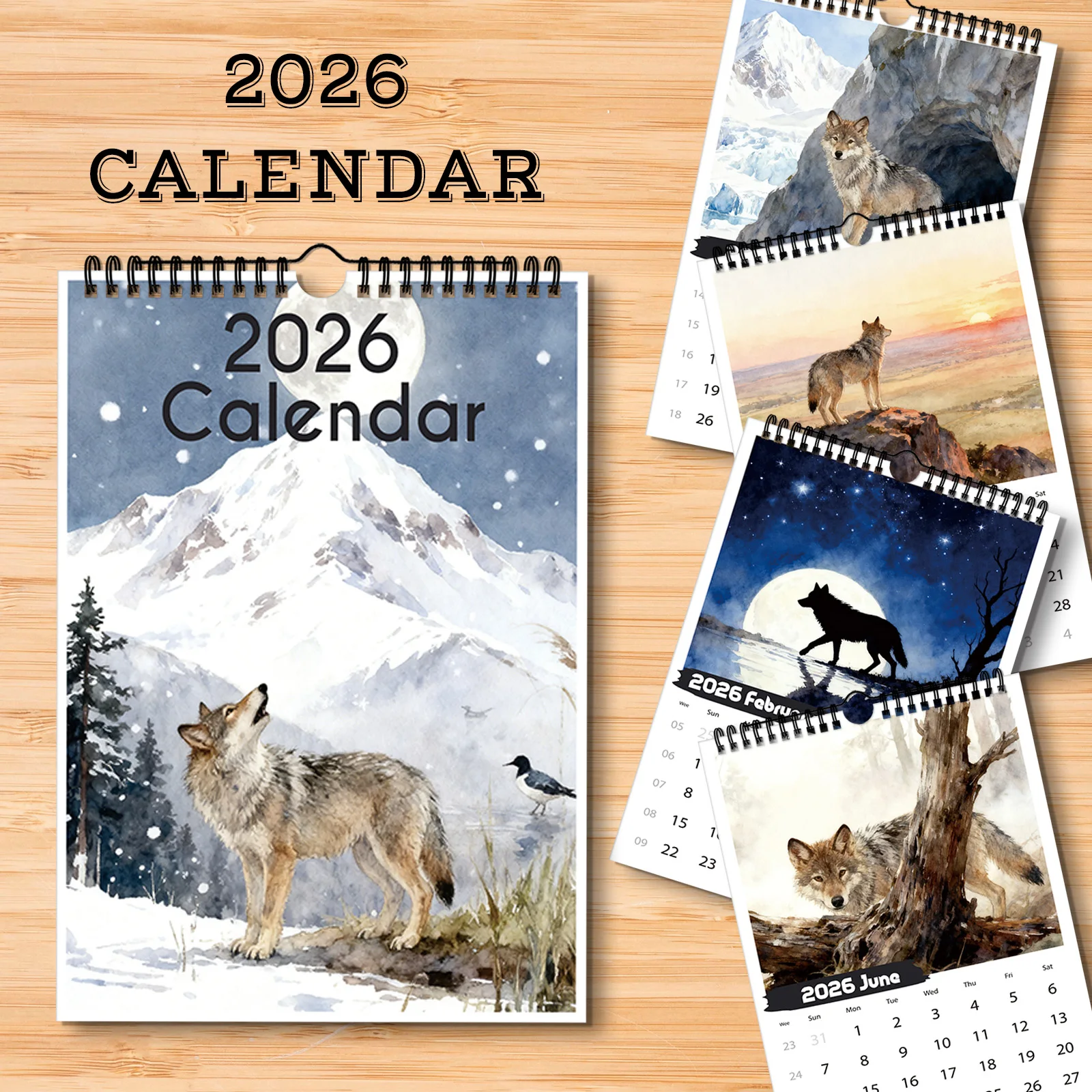 

1PC 2026 Wolf-Themed Calendar,Suitable for Date Viewing,Home Decoration, Perfect for Animal Lovers, and A Great Everyday Gift