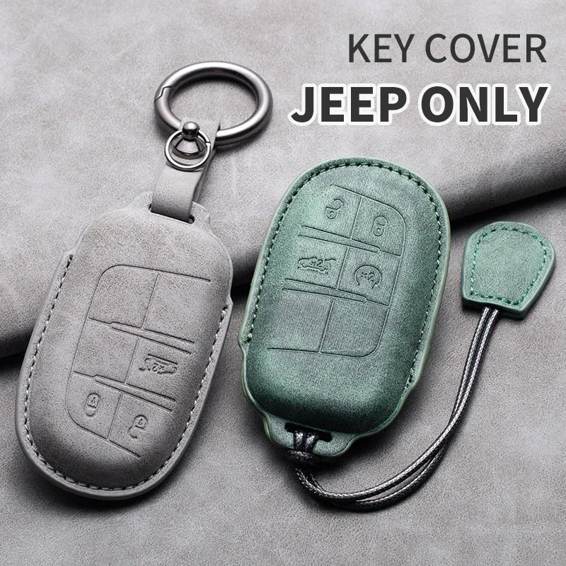 

Leather Car Key Case Cover For Jeep Grand Cherokee Dodge JCUV Dart Journey Chrysler 300C Fiat For Fiat 500X Car Keychain Fob