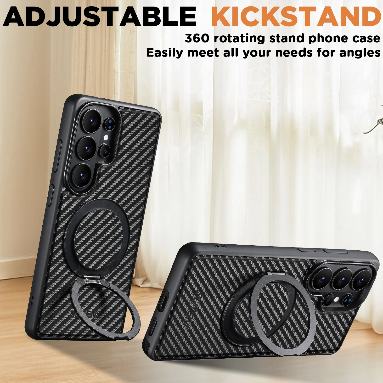 

Premium Carbon Fiber Pattern Leather Case for Samsung Galaxy S26 Ultra S25 Plus S24 S23 S22 Magnetic Metal Ring Holder Cover