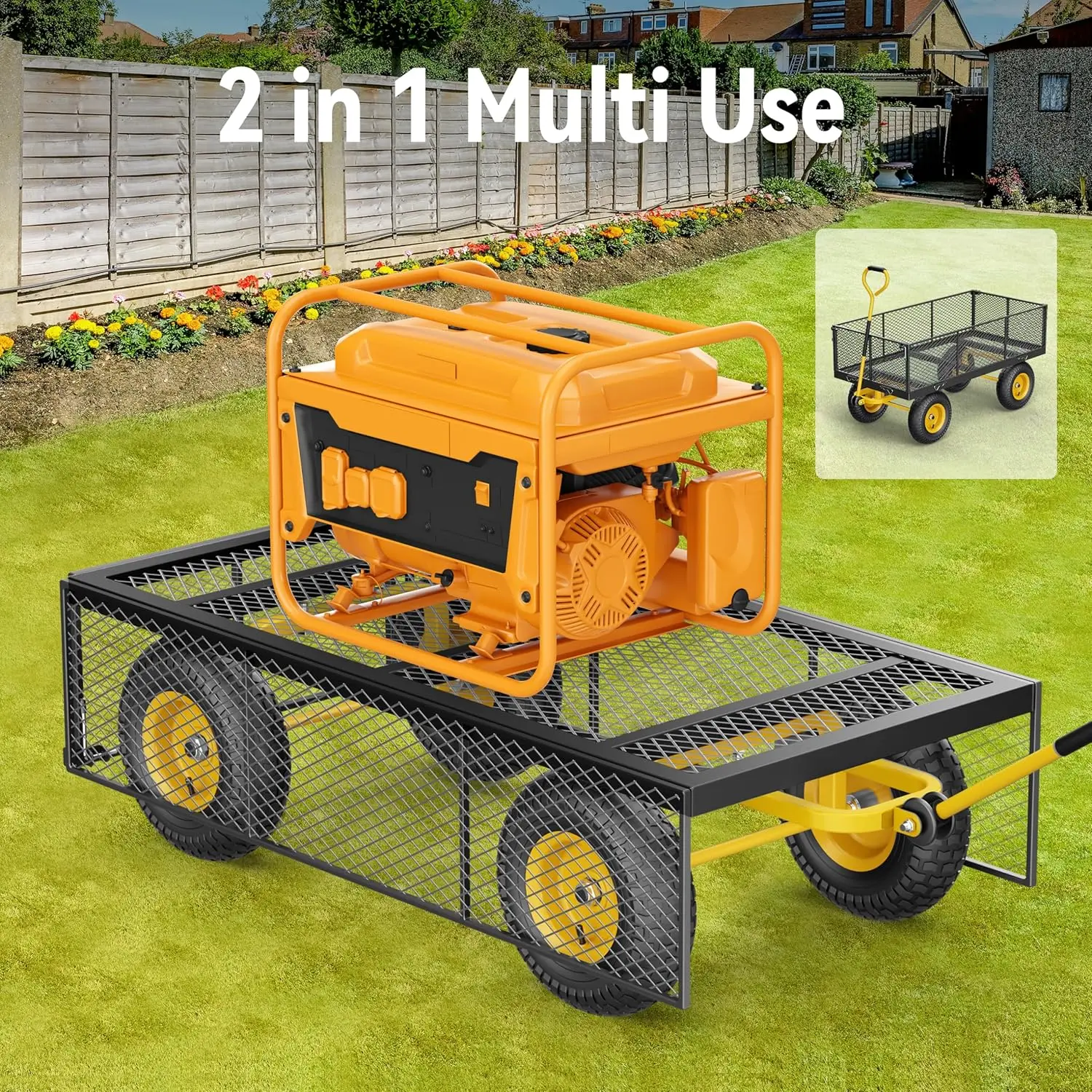 Heavy Duty Utility Wagon, with Removable Mesh Sides to Convert into Flatbed, 240° U-Turn 13