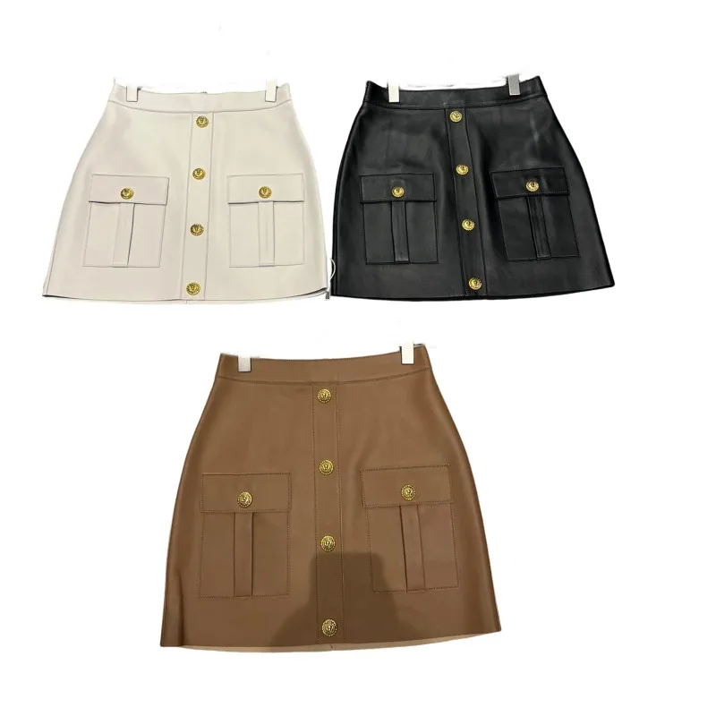 2024 Sheepskin Hip Skirt  Composite Air Layer without Lining Design Top Quality S-XL  faldas cortas  saias real leather