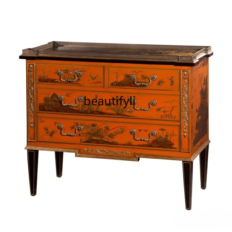 

solid wood painted chest cabinet living room home decoration storage entrance cabinet European handmade side cabinet