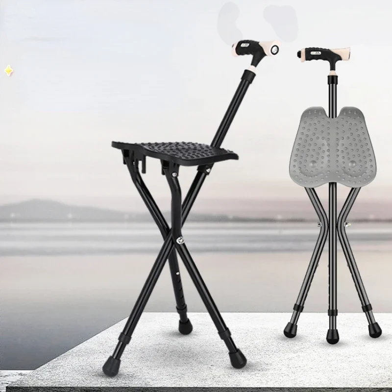 Three-Legged Crutches Chair - Lightweight Folding Cane Stool, Non-Slip Walking Stick for Elderly, Versatile Support Aid