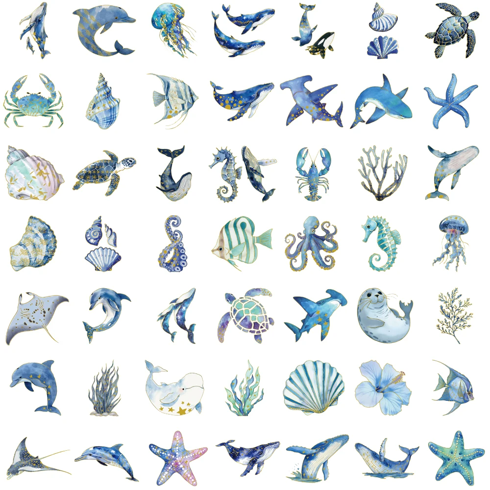 50/100 قطعة ملصقات الحياة البحرية الحنين الساخن ختم نمط نمط الجمالية دراجة الهاتف المحمول دراجة نارية الكتابة على الجدران ملصق